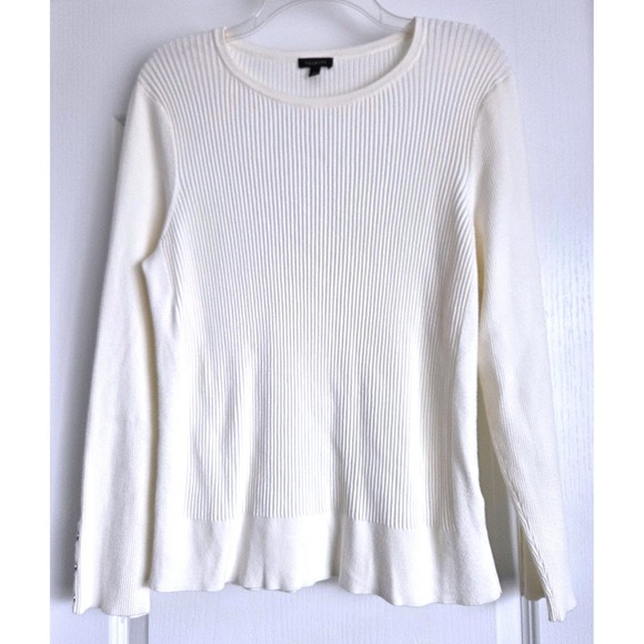 Talbots Sweaters - Talbots Ivory Cream Ribbed Long Sleeve Button Cuff Sweater Sz L Minimalist